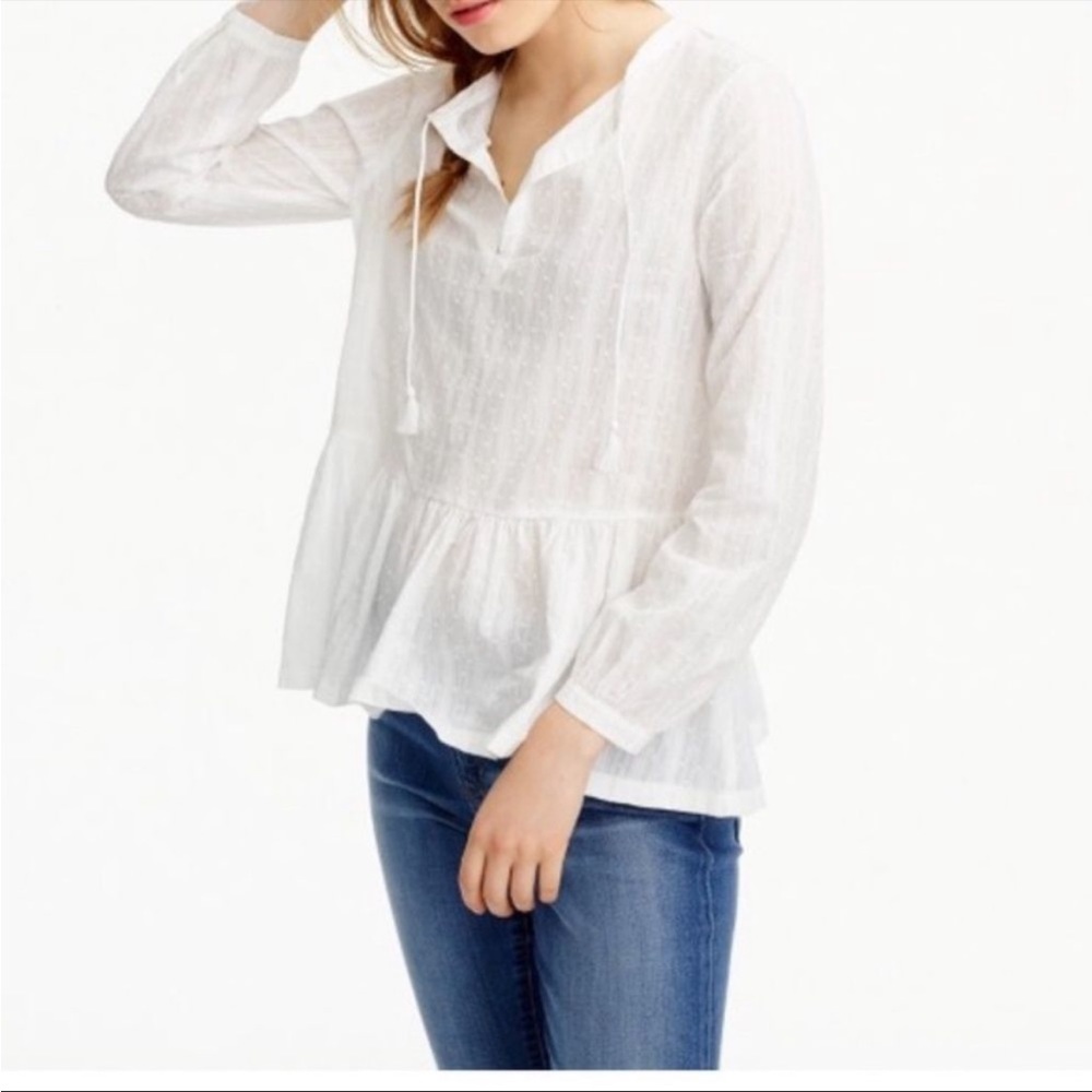 J.crew White Tassel Tie Peplum Top
